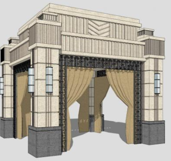 欧式亭子带窗帘SU模型下载_sketchup草图大师SKP模型