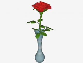 红玫瑰花瓶SU模型下载_sketchup草图大师SKP模型