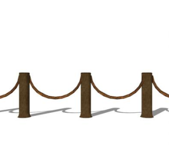 木质铁索绳索栏杆SU模型下载_sketchup草图大师SKP模型