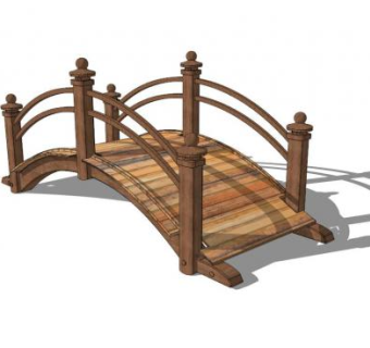 小木桥栈道桥带扶手柱子SU模型下载_sketchup草图大师SKP模型