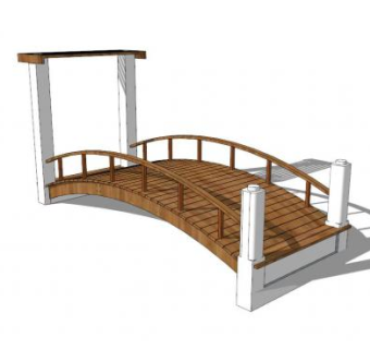 新中式小木桥栈道桥SU模型下载_sketchup草图大师SKP模型