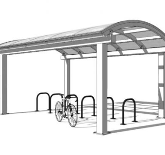 白色遮阳棚自行车架雨棚SU模型下载_sketchup草图大师SKP模型