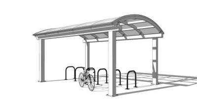 白色遮阳棚自行车架雨棚SU模型下载_sketchup草图大师SKP模型