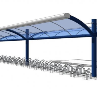 蓝色的遮阳棚雨棚SU模型下载_sketchup草图大师SKP模型