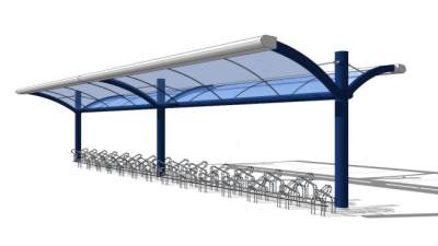 蓝色的遮阳棚雨棚SU模型下载_sketchup草图大师SKP模型