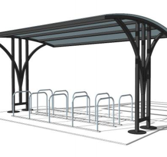 深色自行车架遮阳棚雨棚SU模型下载_sketchup草图大师SKP模型