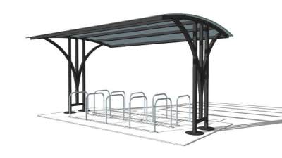 深色自行车架遮阳棚雨棚SU模型下载_sketchup草图大师SKP模型