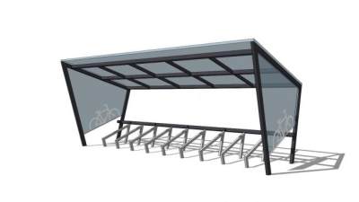 遮阳棚现代自行车架雨棚SU模型下载_sketchup草图大师SKP模型