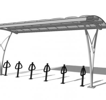 遮阳棚雨棚自行车停车架SU模型下载_sketchup草图大师SKP模型