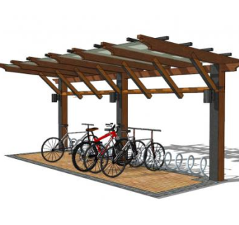 中式自行车遮阳棚雨棚SU模型下载_sketchup草图大师SKP模型