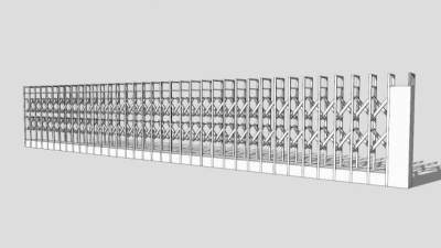 工厂伸缩门挡杆闸门SU模型下载_sketchup草图大师SKP模型