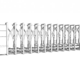 学校自动电动伸缩门挡杆闸门SU模型下载_sketchup草图大师SKP模型