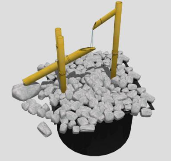 日式惊鹿器石块庭院小品SU模型下载_sketchup草图大师SKP模型