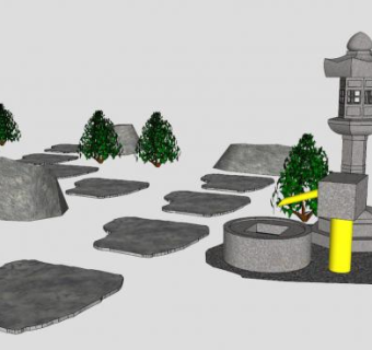 日式庭院小品SU模型下载_sketchup草图大师SKP模型