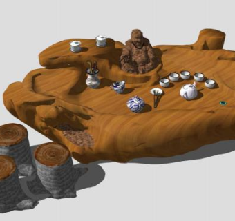 中式根雕茶桌SU模型下载_sketchup草图大师SKP模型