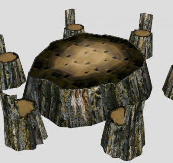 木桩根雕茶台茶桌SU模型下载_sketchup草图大师SKP模型