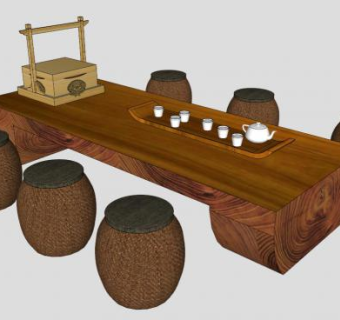 根雕茶座茶桌SU模型下载_sketchup草图大师SKP模型