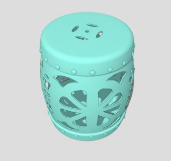 现代青色雕花镂空坐凳脚凳SU模型下载_sketchup草图大师SKP模型