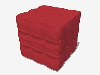 方形红色沙发坐凳SU模型下载_sketchup草图大师SKP模型