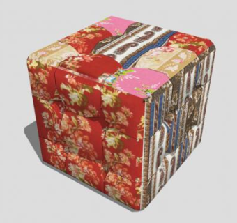 欧式喜庆红色方形沙发凳SU模型下载_sketchup草图大师SKP模型