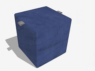 藏蓝色方形沙发坐凳SU模型下载_sketchup草图大师SKP模型