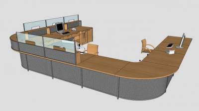 灰色简约办公空间木质前台SU模型下载_sketchup草图大师SKP模型