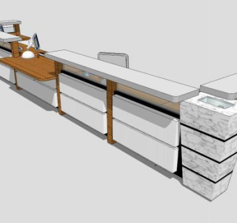 白色木质前台接待台SU模型下载_sketchup草图大师SKP模型