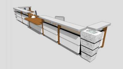 白色木质前台接待台SU模型下载_sketchup草图大师SKP模型