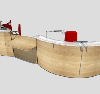 木质圆形前台接待台SU模型下载_sketchup草图大师SKP模型