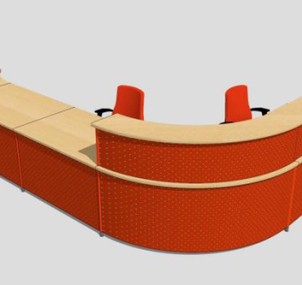 红色木质前台接待台SU模型下载_sketchup草图大师SKP模型