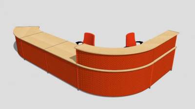 红色木质前台接待台SU模型下载_sketchup草图大师SKP模型