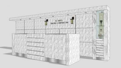 白色大理石接待台前台柜SU模型下载_sketchup草图大师SKP模型