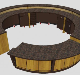 中式圆形前台接待台SU模型下载_sketchup草图大师SKP模型