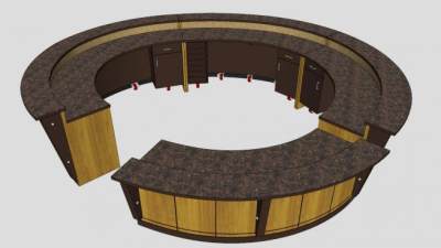 中式圆形前台接待台SU模型下载_sketchup草图大师SKP模型
