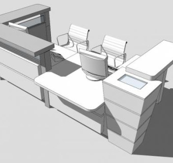 白色公司前台桌子SU模型下载_sketchup草图大师SKP模型