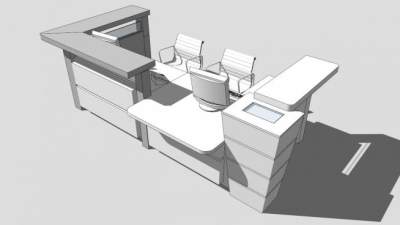 白色公司前台桌子SU模型下载_sketchup草图大师SKP模型