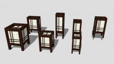 多款日式黑色庭院景观灯SU模型下载_sketchup草图大师SKP模型