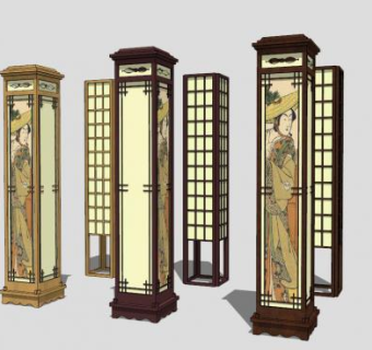 多款古典雅致日式画风庭院景观灯SU模型下载_sketchup草图大师SKP模型