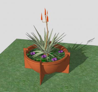 铜花盆盆栽SU模型下载_sketchup草图大师SKP模型