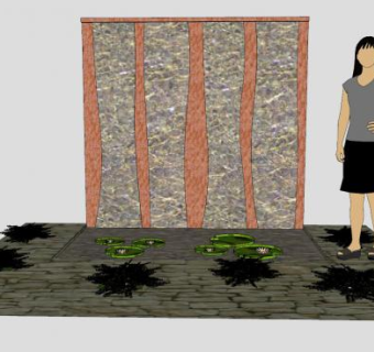 水景墙荷花池喷泉SU模型下载_sketchup草图大师SKP模型