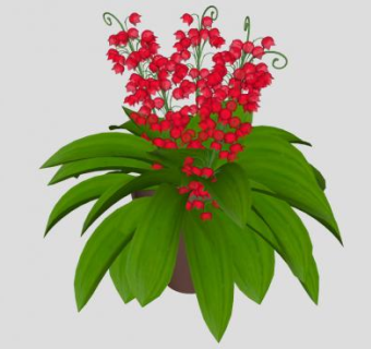 红色铃兰盆栽植物SU模型下载_sketchup草图大师SKP模型