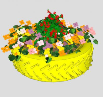轮胎花盆观赏花卉SU模型下载_sketchup草图大师SKP模型