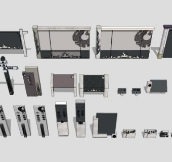 中式仿古石材标识牌集合SU模型下载_sketchup草图大师SKP模型