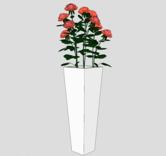 玫瑰花落地盆栽SU模型下载_sketchup草图大师SKP模型