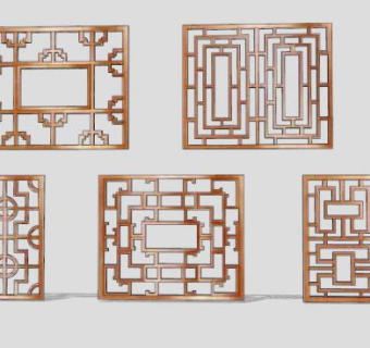 中式镂空木雕屏风隔断SU模型下载_sketchup草图大师SKP模型
