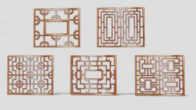中式镂空木雕屏风隔断SU模型下载_sketchup草图大师SKP模型