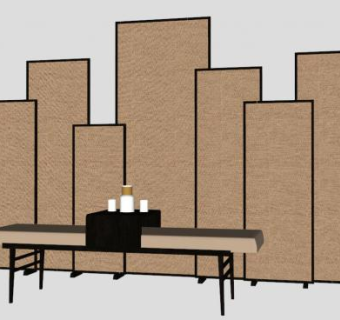 中式仿古屏风隔断SU模型下载_sketchup草图大师SKP模型