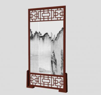中式红色木雕隔断屏风元素SU模型下载_sketchup草图大师SKP模型