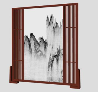 中式水墨风隔断元素SU模型下载_sketchup草图大师SKP模型