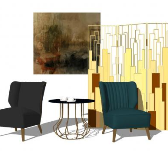 现代风客厅SU模型下载_sketchup草图大师SKP模型